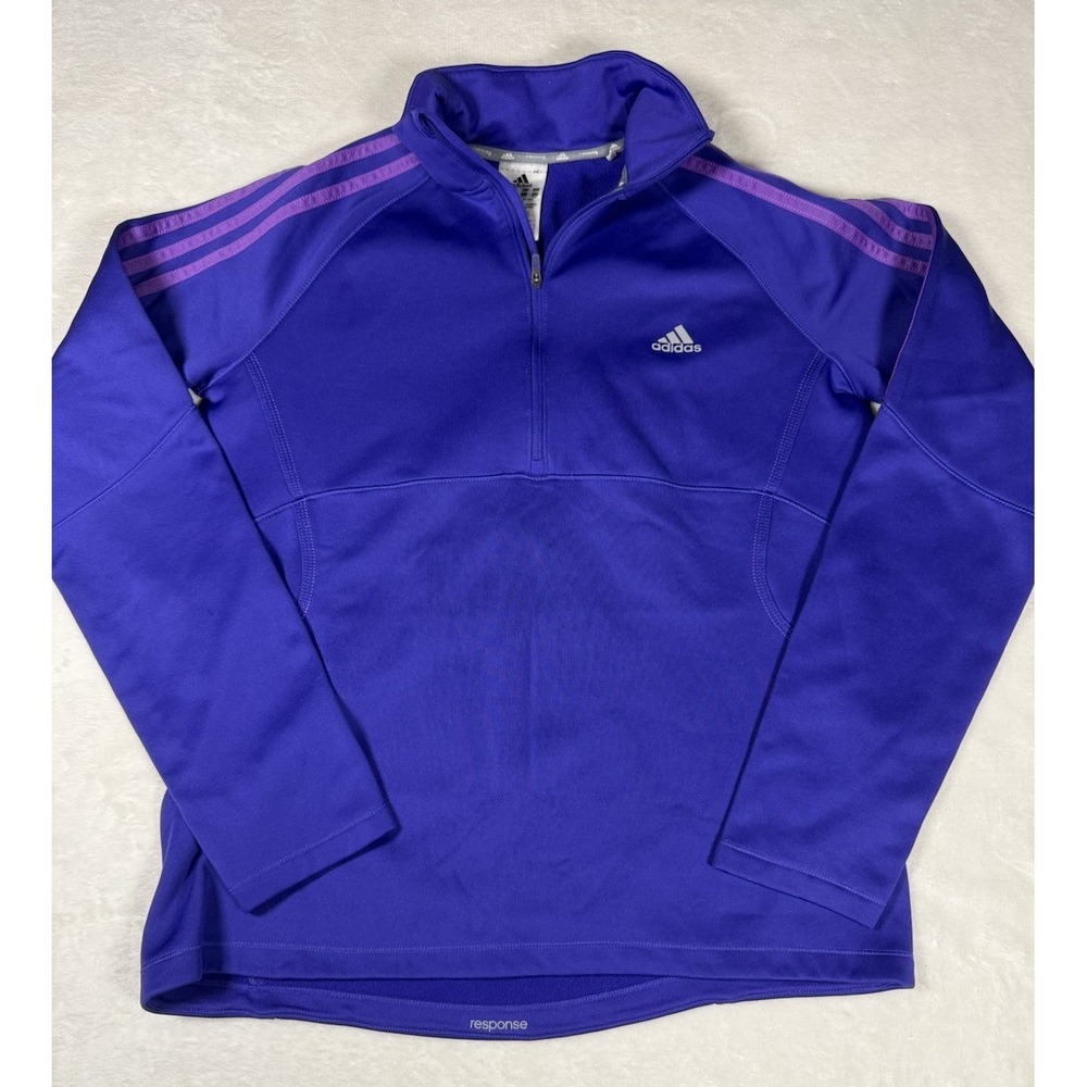Adidas Response Running Pullover Womens M Purple 1/4 Zip Fleece Lined Jacket